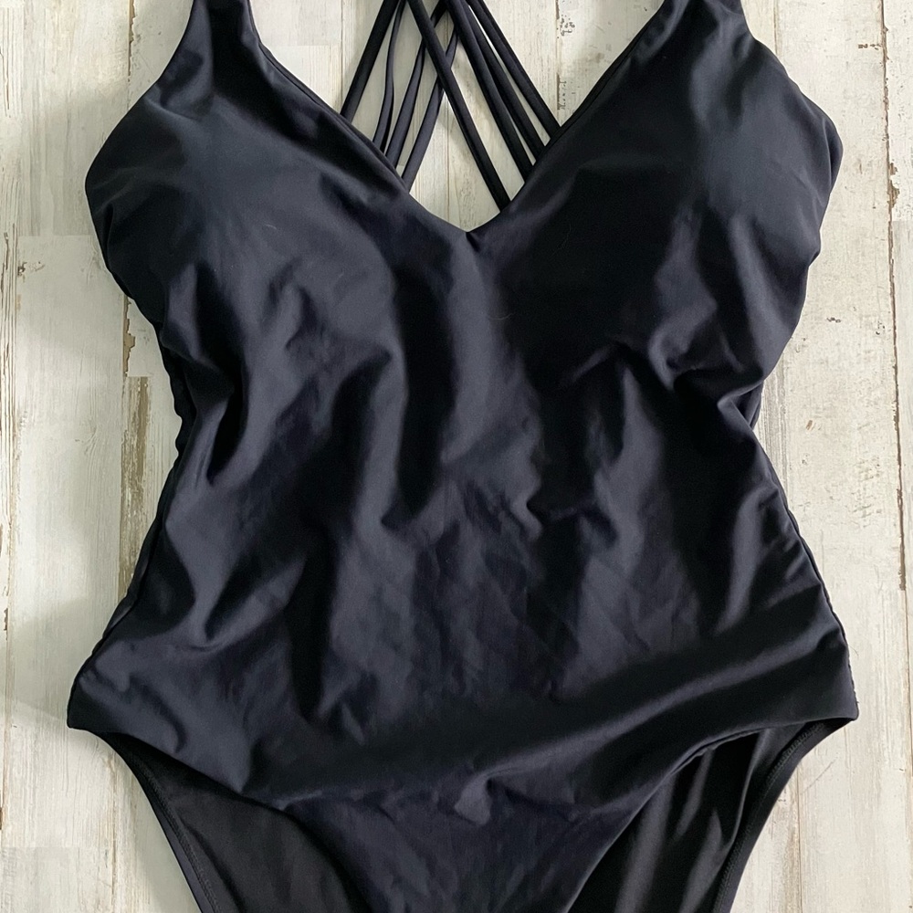 NWT BCBG Black Strappy One-Piece Swimsuit